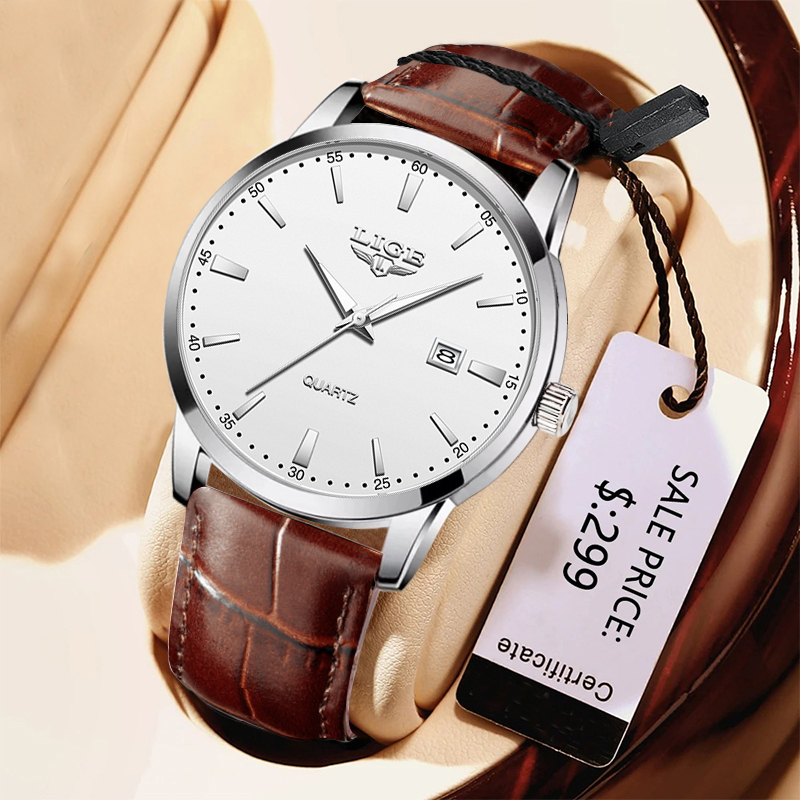Leather Watch Band Men - LIGE Orologio da uomo Cinturino in