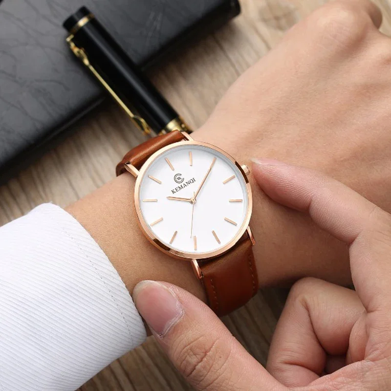 Leather Watch Band Men - Orologio da Polso al Quarzo Ultra